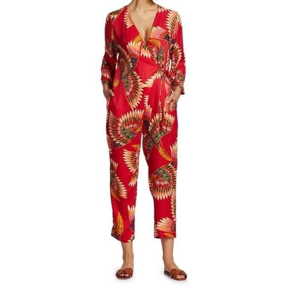 FARM Rio Pants - FARM Rio Wonderful Toucans Wrap Jumpsuit Red Multicolor Women’s Small R2001436